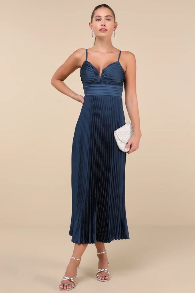 pleated dress - wedding guest dresses outfit ideas