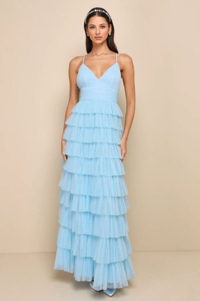 tiered maxi dress - wedding guest dresses outfit ideas