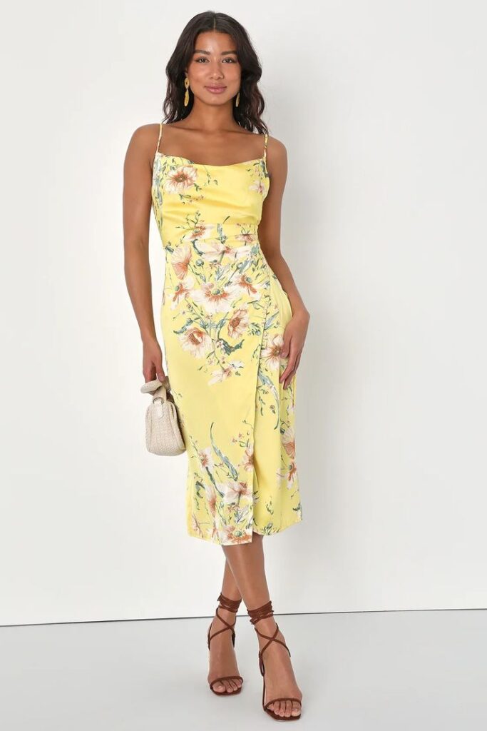 yellow floral dress - wedding guest dresses outfit ideas