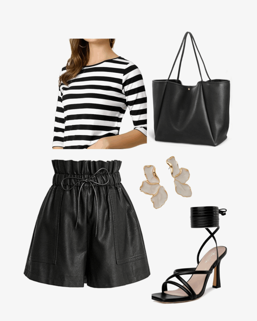 Black And White Striped Shirt Outfit with shorts