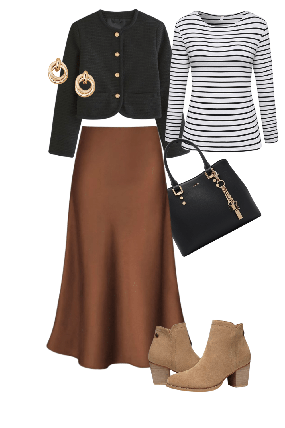 cropped jacket with satin skirt in fall capsule wardrobe
