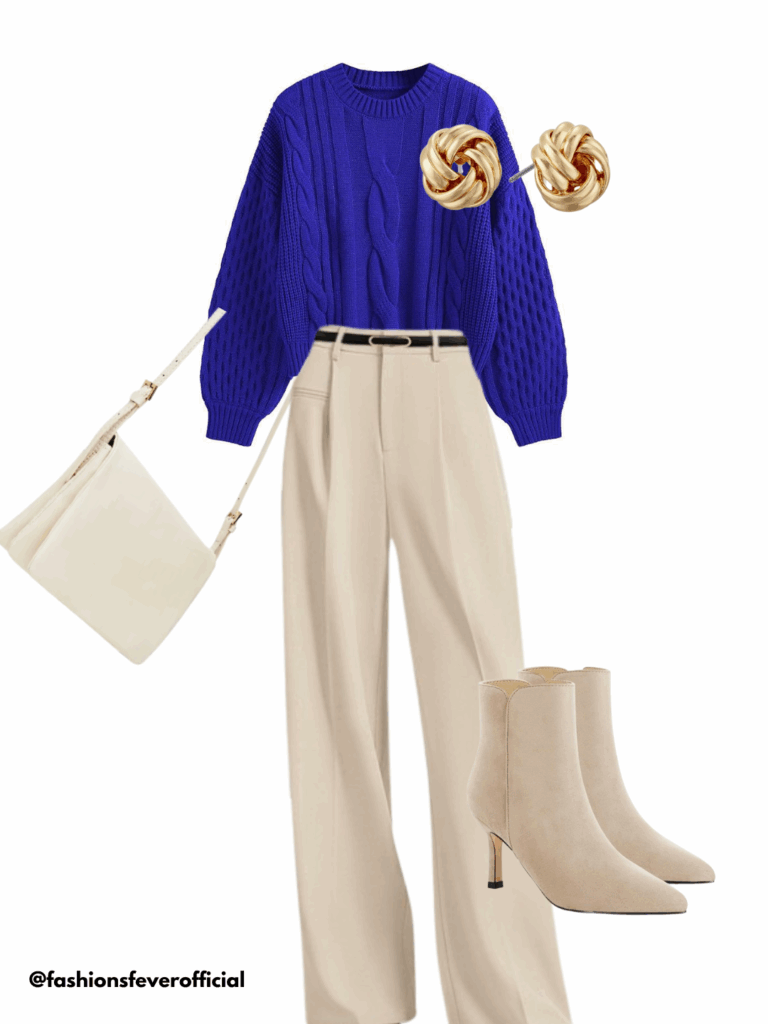 knit sweater top with trousers in fall capsule wardrobe