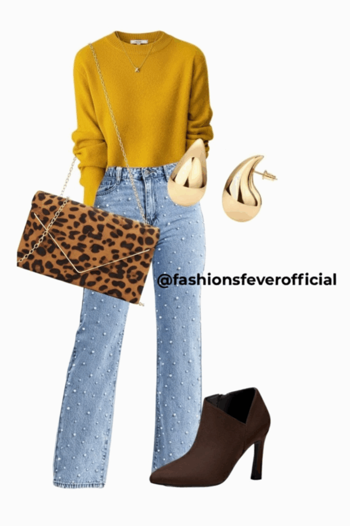 sweater top with jeans in fall/winter outfits
