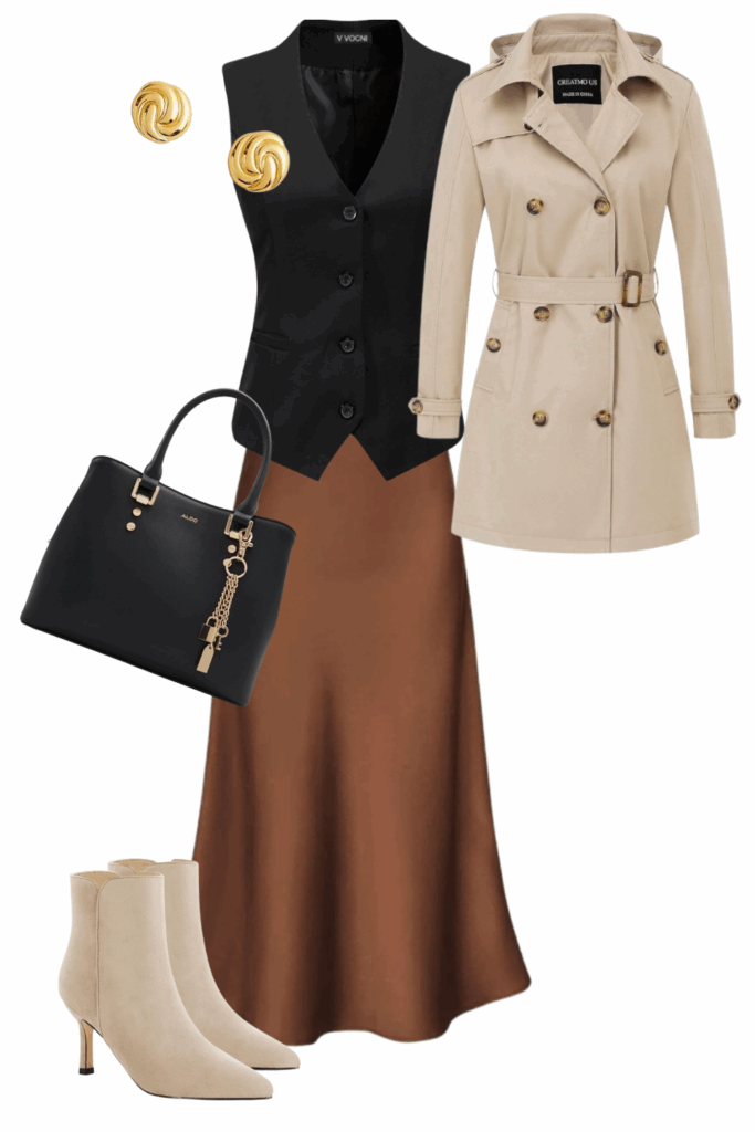 vest with satin skirt in fall capsule wardrobe
