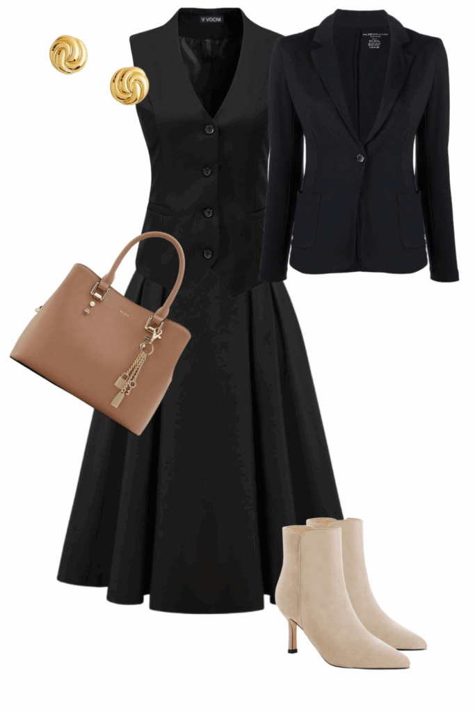 vest with skirt in fall capsule wardrobe