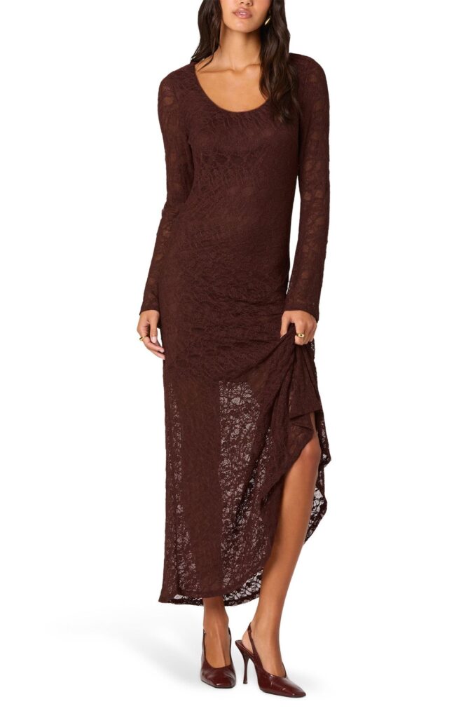 brown lace dress in fall winter wedding guest dresses