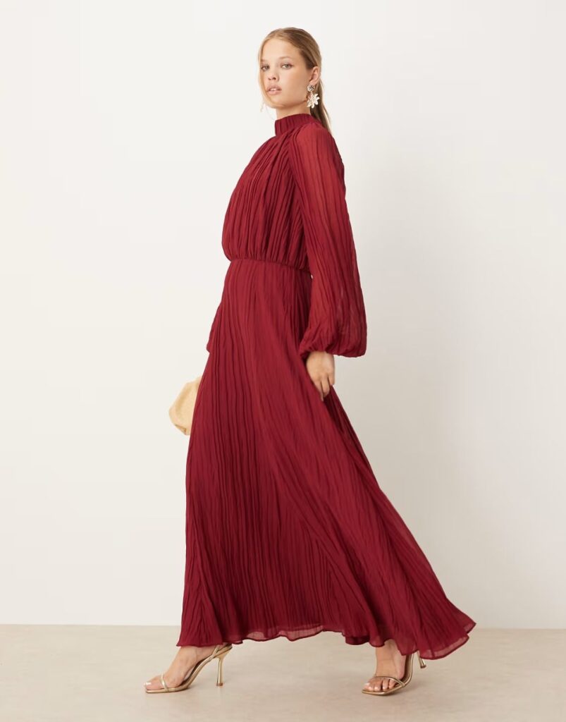 burgundy dress in fall winter wedding guest dresses