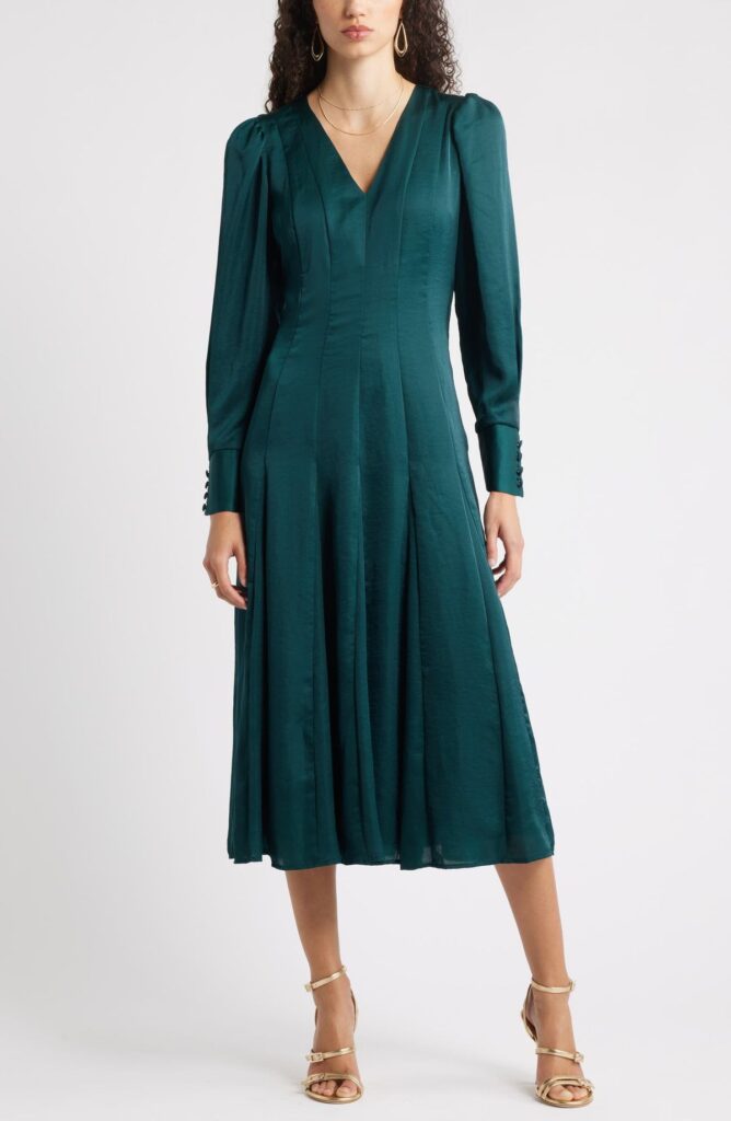 dark green dress in fall/winter wedding guest dresses