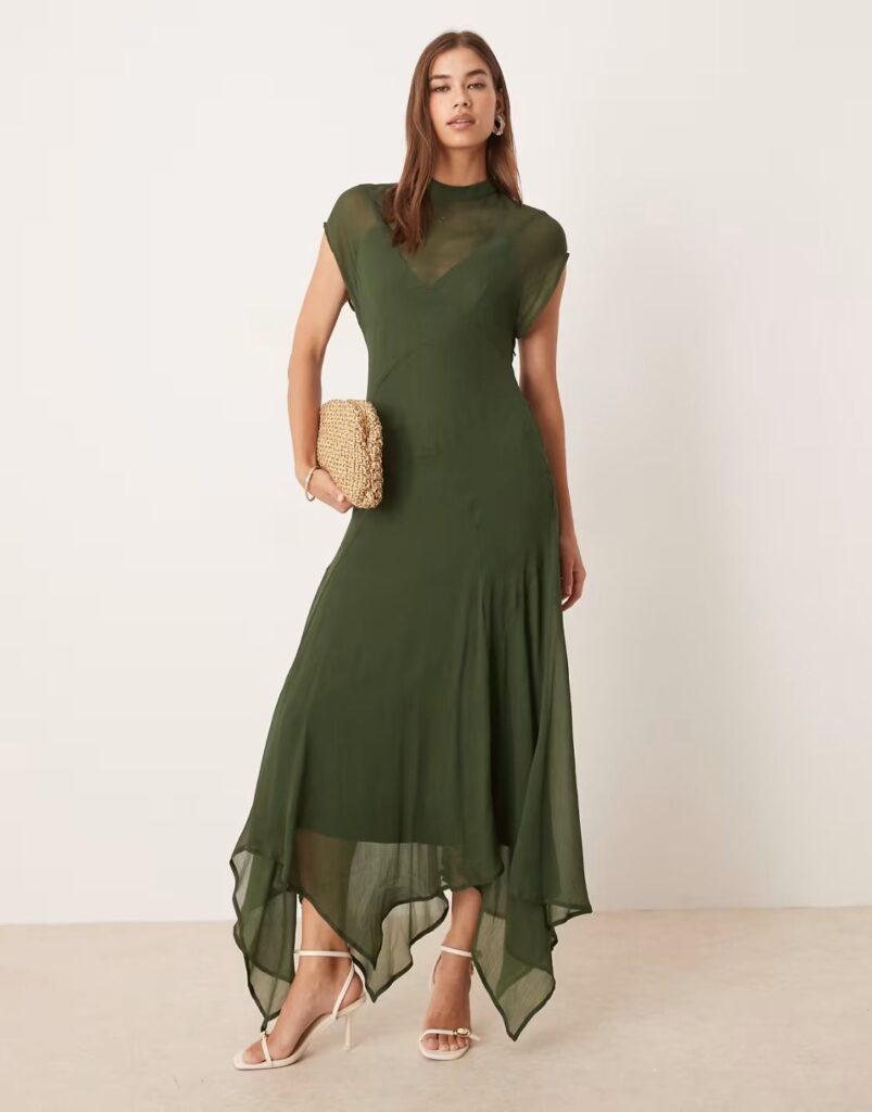 moss green fall winter wedding guest dress