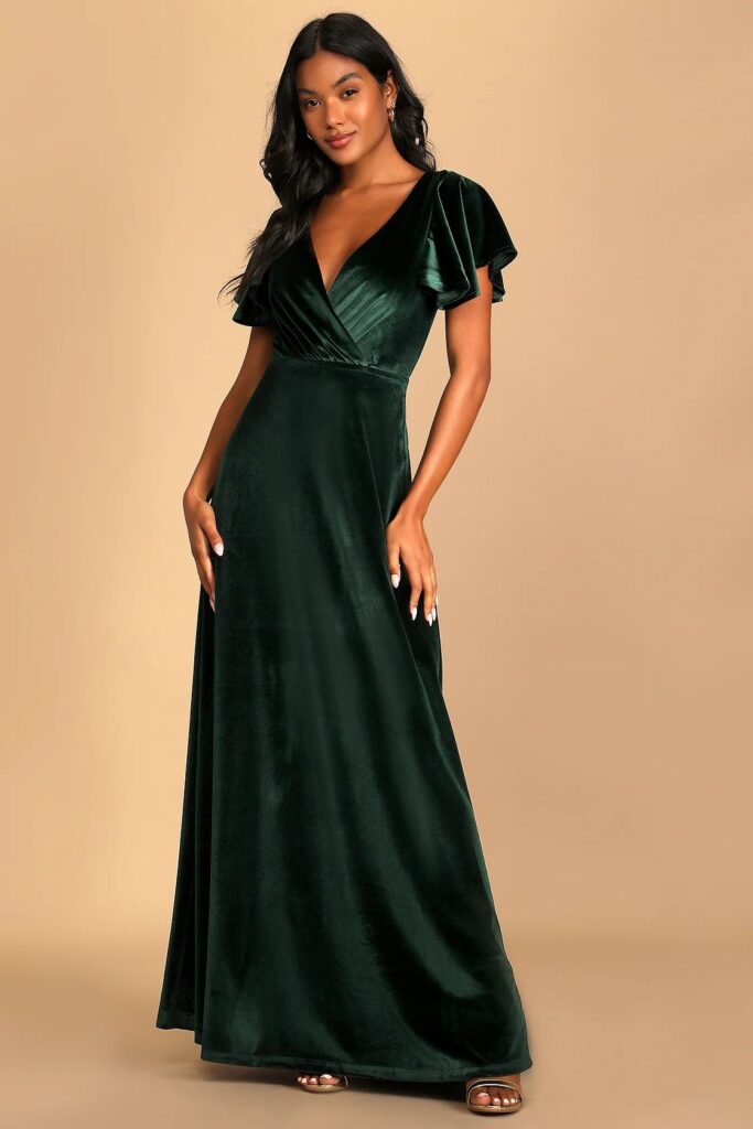 velvet dress in fall/winter wedding guest dresses
