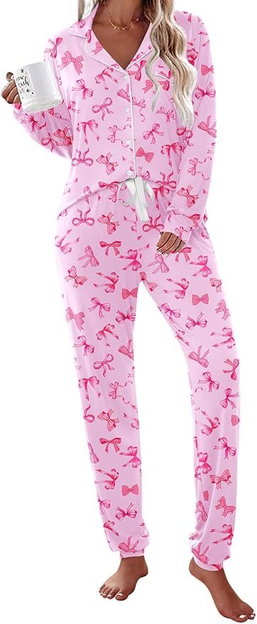Pink Bow Christmas Pajama Set