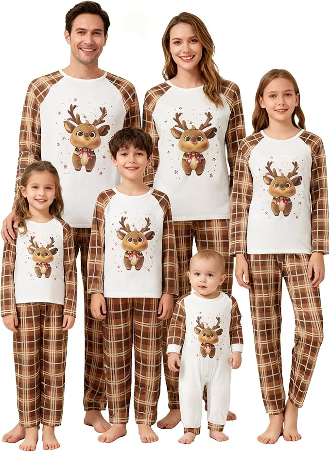 Brown Reindeer Family Christmas Pajamas