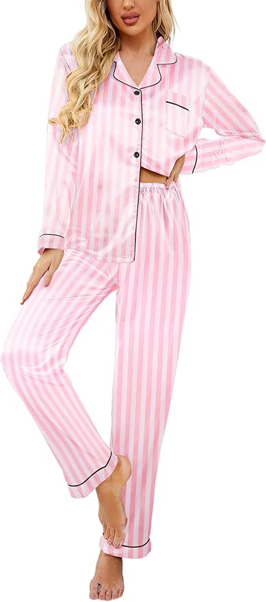 Pink Plaid Satin Christmas Pajamas