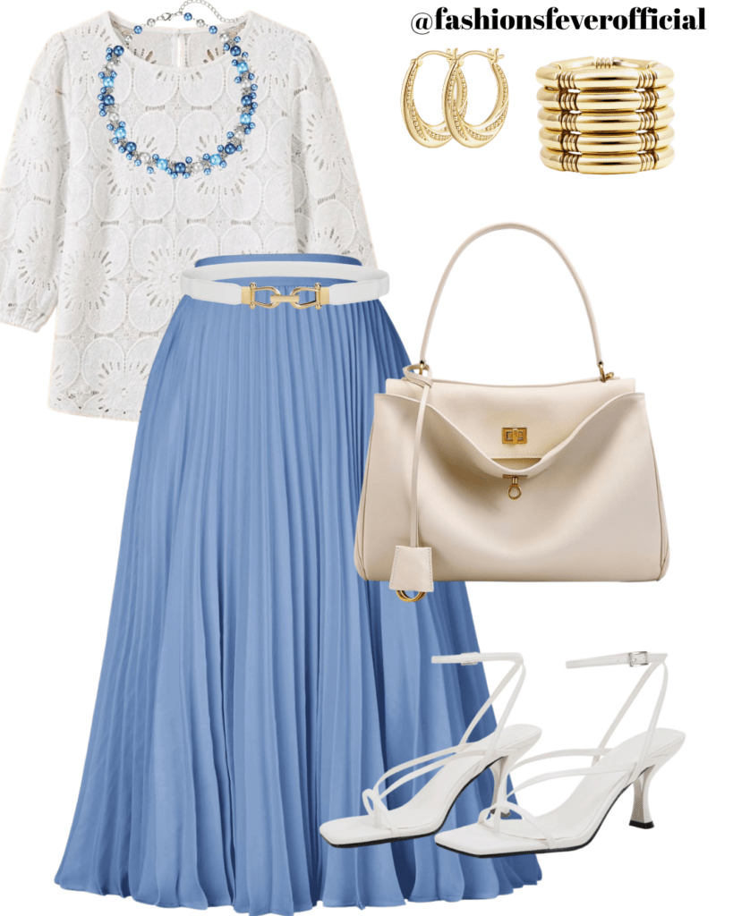 spring summer outfit ideas with pleated skirt